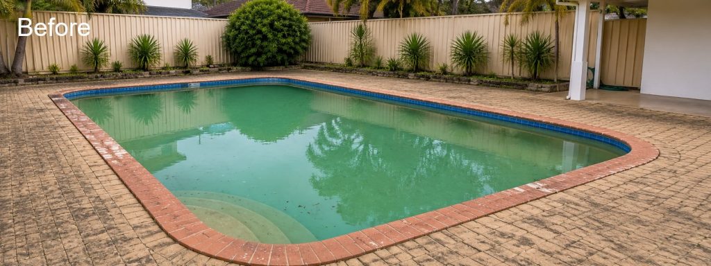 Before swimming pool renovation and landscaping Brisbane